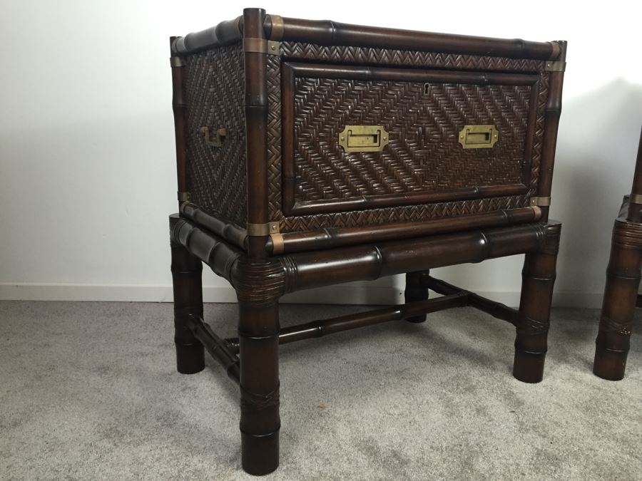 Pair Of Ralph Lauren Hollywood Regency Side Tables With Drawer Bamboo Motif [Photo 12]