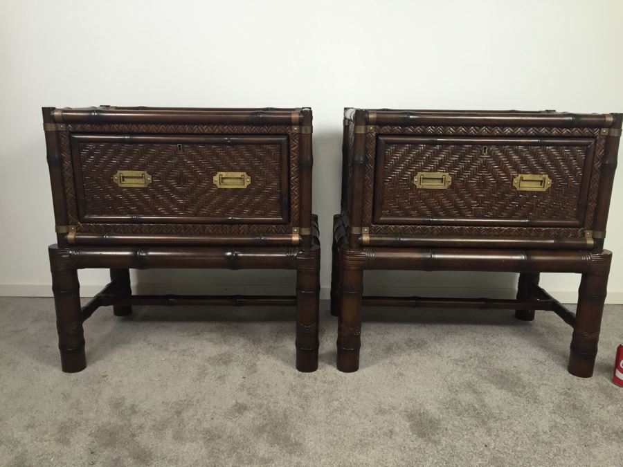 Pair Of Ralph Lauren Hollywood Regency Side Tables With Drawer Bamboo Motif [Photo 5]