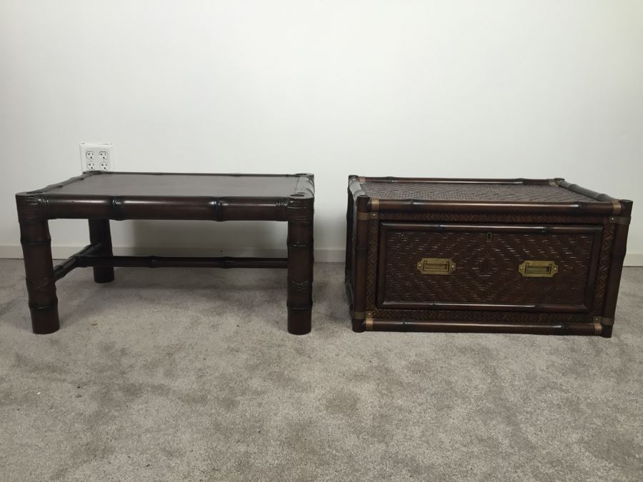 Pair Of Ralph Lauren Hollywood Regency Side Tables With Drawer Bamboo Motif [Photo 2]