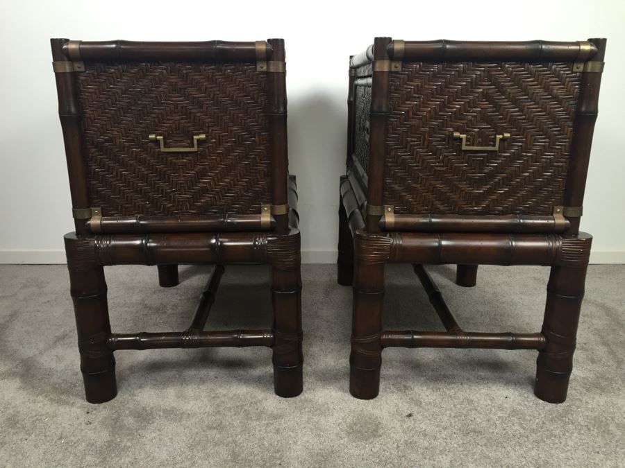 Pair Of Ralph Lauren Hollywood Regency Side Tables With Drawer Bamboo Motif [Photo 4]