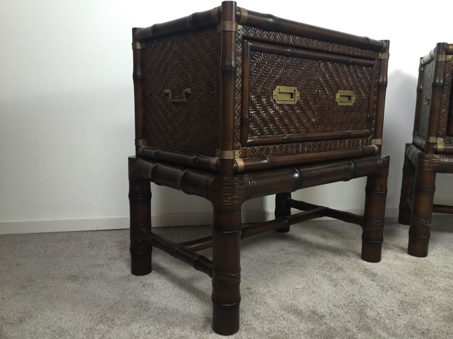 Pair Of Ralph Lauren Hollywood Regency Side Tables With Drawer Bamboo Motif [Photo 13]