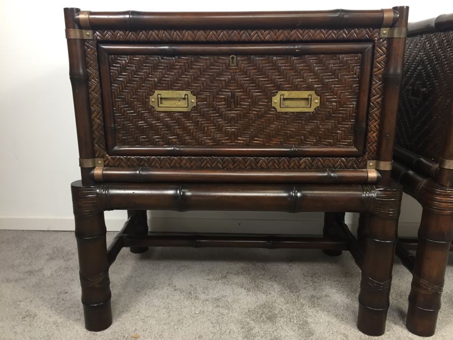 Pair Of Ralph Lauren Hollywood Regency Side Tables With Drawer Bamboo Motif [Photo 6]