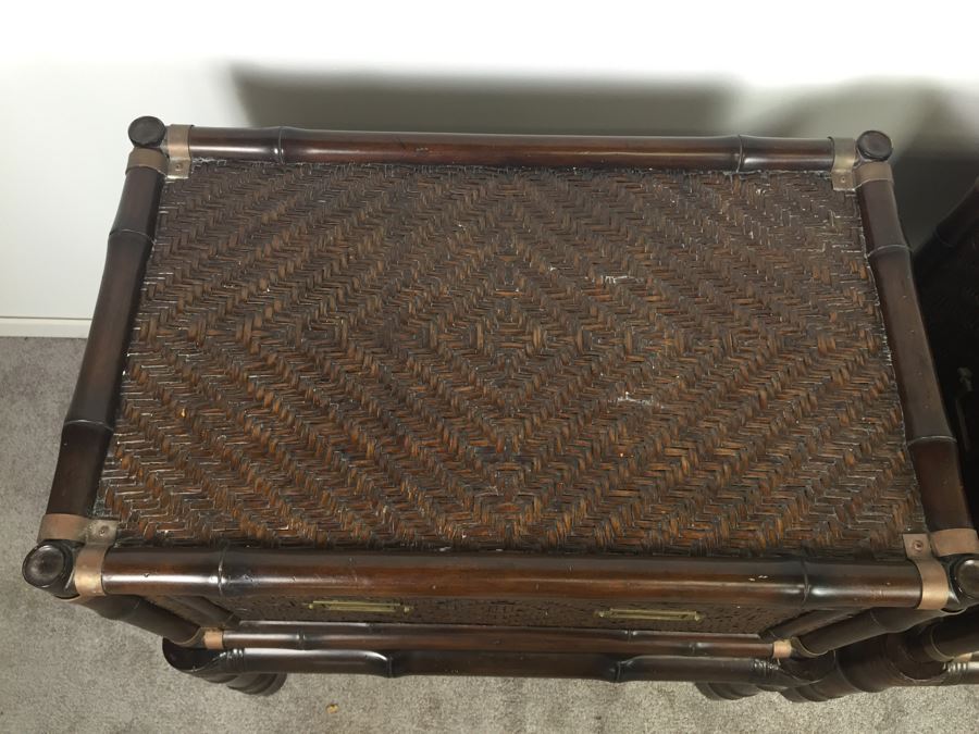 Pair Of Ralph Lauren Hollywood Regency Side Tables With Drawer Bamboo Motif [Photo 8]