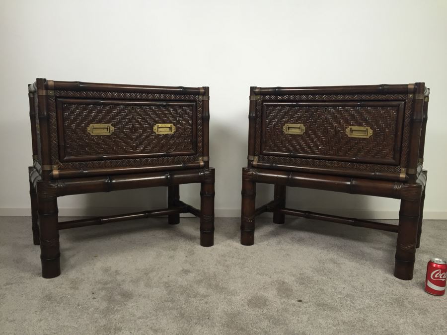 Pair Of Ralph Lauren Hollywood Regency Side Tables With Drawer Bamboo Motif [Photo 11]