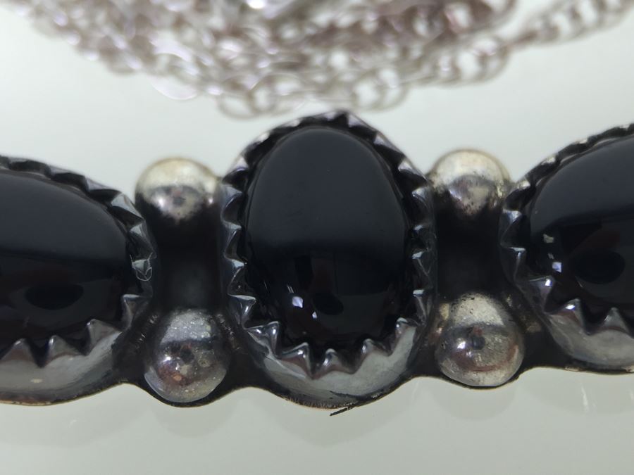 Sterling Silver And Black Onyx Necklace 6.4g Signed RB Sterling - *JUST ADDED* [Photo 9]