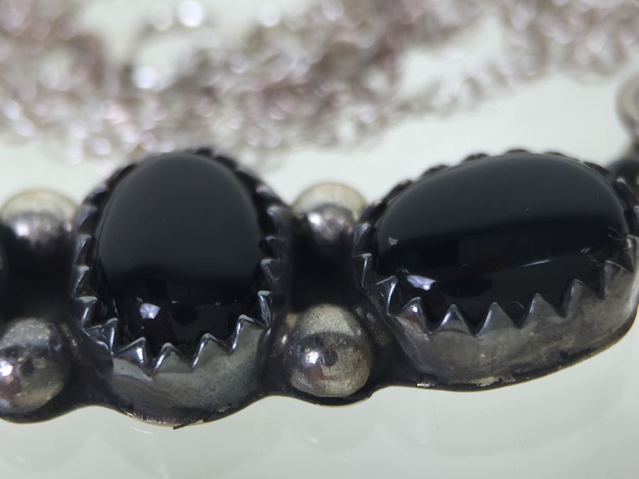 Sterling Silver And Black Onyx Necklace 6.4g Signed RB Sterling - *JUST ADDED* [Photo 8]