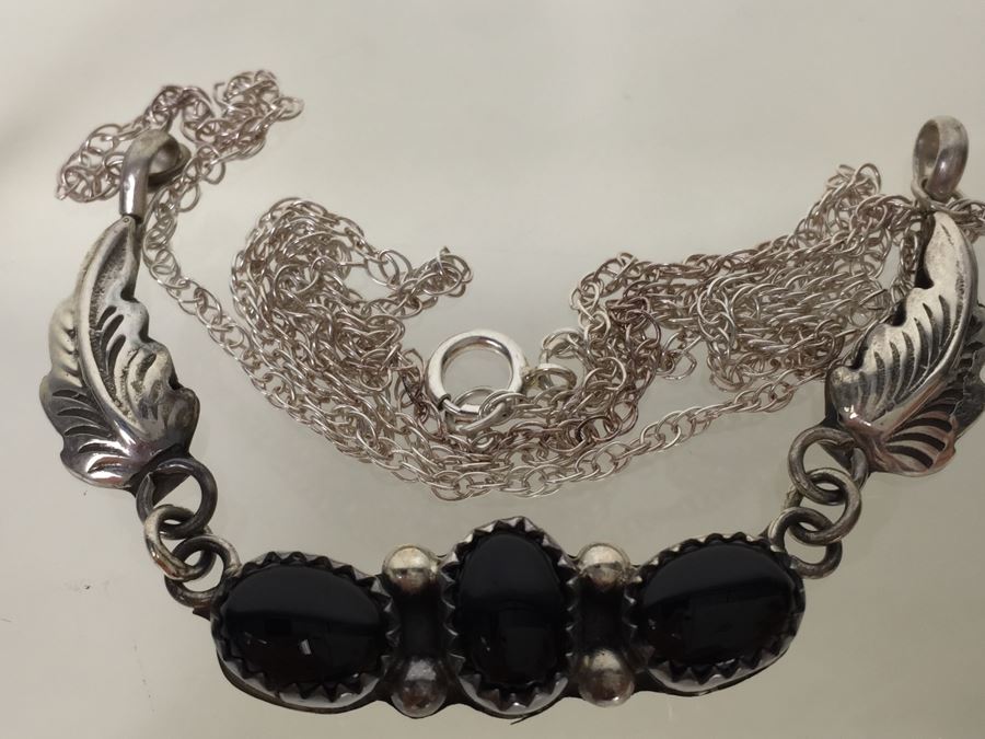 Sterling Silver And Black Onyx Necklace 6.4g Signed RB Sterling - *JUST ADDED* [Photo 6]