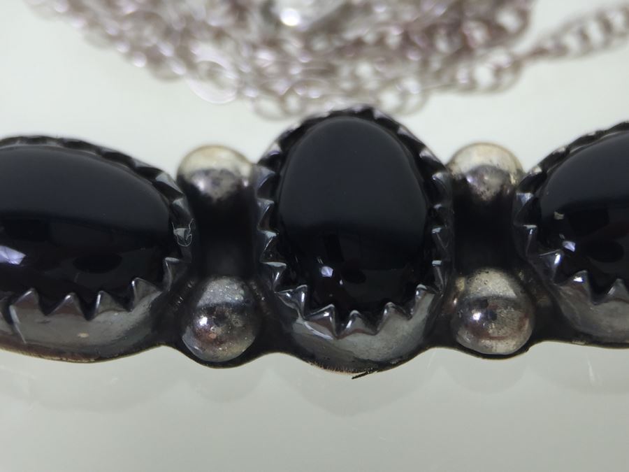 Sterling Silver And Black Onyx Necklace 6.4g Signed RB Sterling - *JUST ADDED* [Photo 7]
