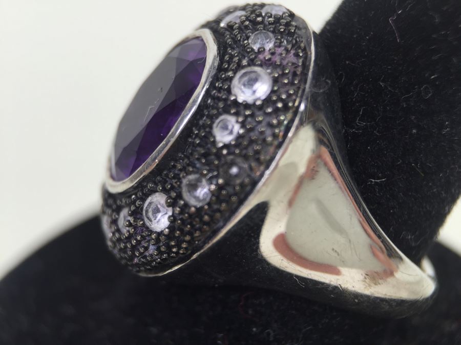 Sterling Silver Purple Amethyst Ring 8.1g Signed 925 SAI *JUST ADDED* [Photo 3]