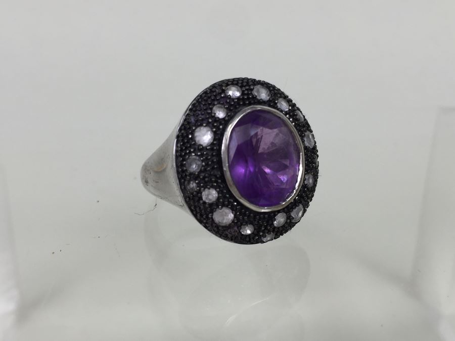 Sterling Silver Purple Amethyst Ring 8.1g Signed 925 SAI *JUST ADDED*