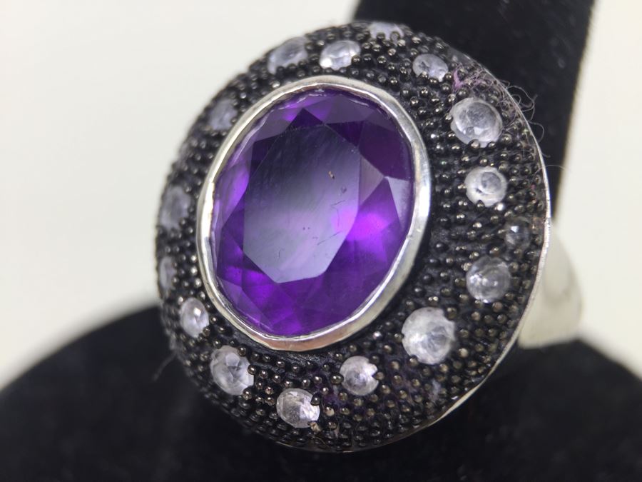 Sterling Silver Purple Amethyst Ring 8.1g Signed 925 SAI *JUST ADDED* [Photo 2]
