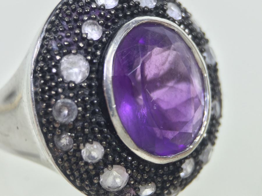 Sterling Silver Purple Amethyst Ring 8.1g Signed 925 SAI *JUST ADDED* [Photo 8]