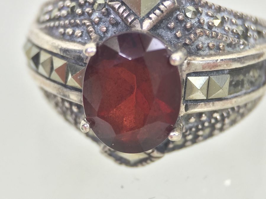 Sterling Silver Thai Ring With Marcasites And Earring Set 14.5g *JUST ADDED* [Photo 2]