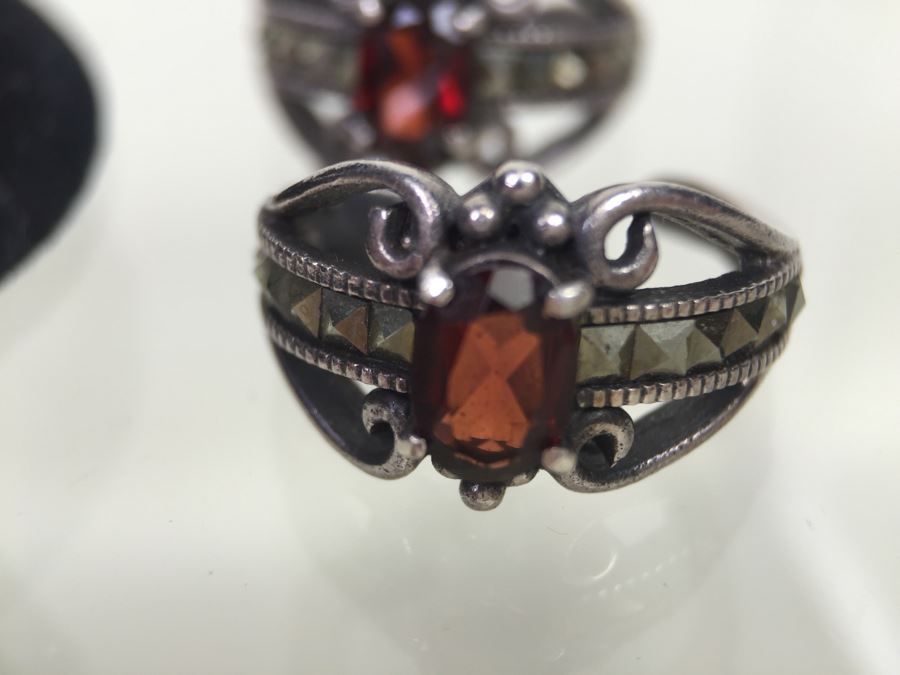 Sterling Silver Thai Ring With Marcasites And Earring Set 14.5g *JUST ADDED* [Photo 3]