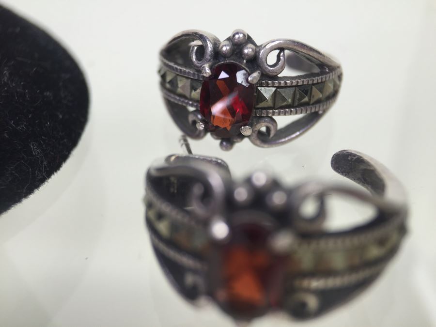 Sterling Silver Thai Ring With Marcasites And Earring Set 14.5g *JUST ADDED* [Photo 9]