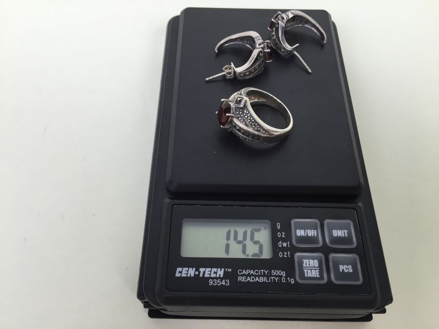 Sterling Silver Thai Ring With Marcasites And Earring Set 14.5g *JUST ADDED* [Photo 15]