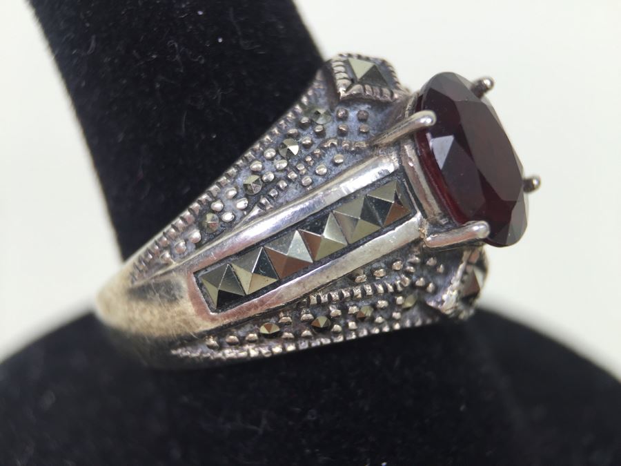 Sterling Silver Thai Ring With Marcasites And Earring Set 14.5g *JUST ADDED* [Photo 6]