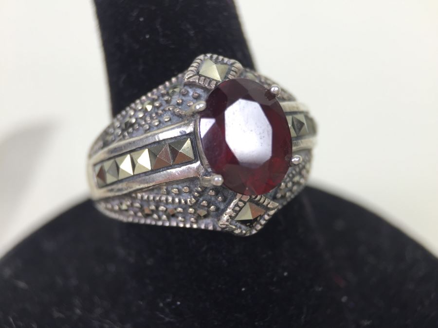 Sterling Silver Thai Ring With Marcasites And Earring Set 14.5g *JUST ADDED* [Photo 5]