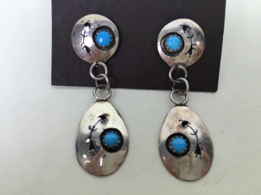 Sterling Silver V. Wilson Turquoise Navajo Earrings 4.1g *JUST ADDED* [Photo 5]