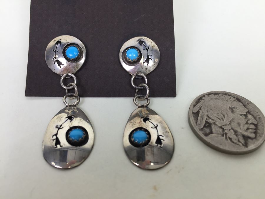 Sterling Silver V. Wilson Turquoise Navajo Earrings 4.1g *JUST ADDED* [Photo 1]