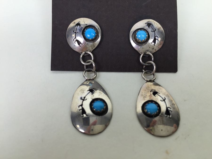 Sterling Silver V. Wilson Turquoise Navajo Earrings 4.1g *JUST ADDED* [Photo 4]