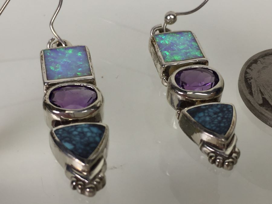 Navajo Sterling Silver Earrings OPL/CHT/SUG 9.6g *JUST ADDED* [Photo 11]