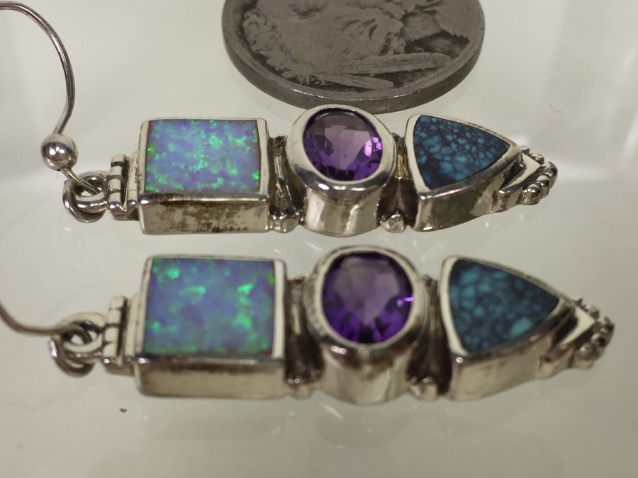 Navajo Sterling Silver Earrings OPL/CHT/SUG 9.6g *JUST ADDED* [Photo 12]