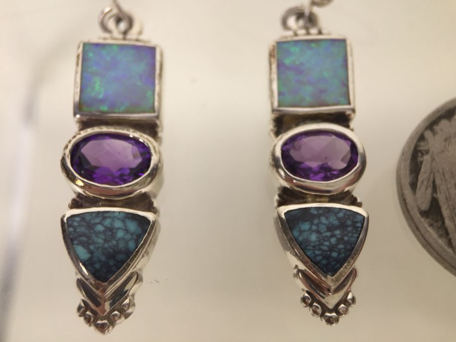 Navajo Sterling Silver Earrings OPL/CHT/SUG 9.6g *JUST ADDED* [Photo 9]
