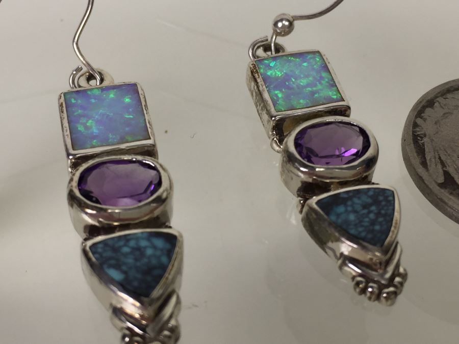 Navajo Sterling Silver Earrings OPL/CHT/SUG 9.6g *JUST ADDED* [Photo 10]