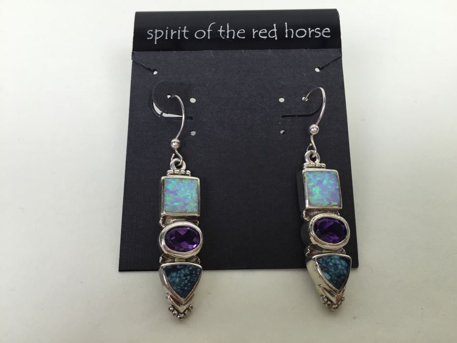 Navajo Sterling Silver Earrings OPL/CHT/SUG 9.6g *JUST ADDED* [Photo 4]