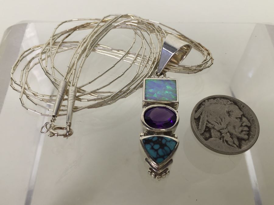 Navajo Sterling Silver Necklace OPL/CHT/SUG 14g *JUST ADDED* [Photo 8]