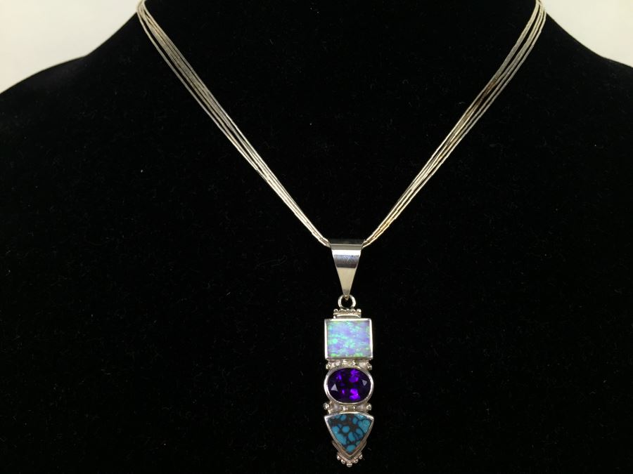 Navajo Sterling Silver Necklace OPL/CHT/SUG 14g *JUST ADDED*