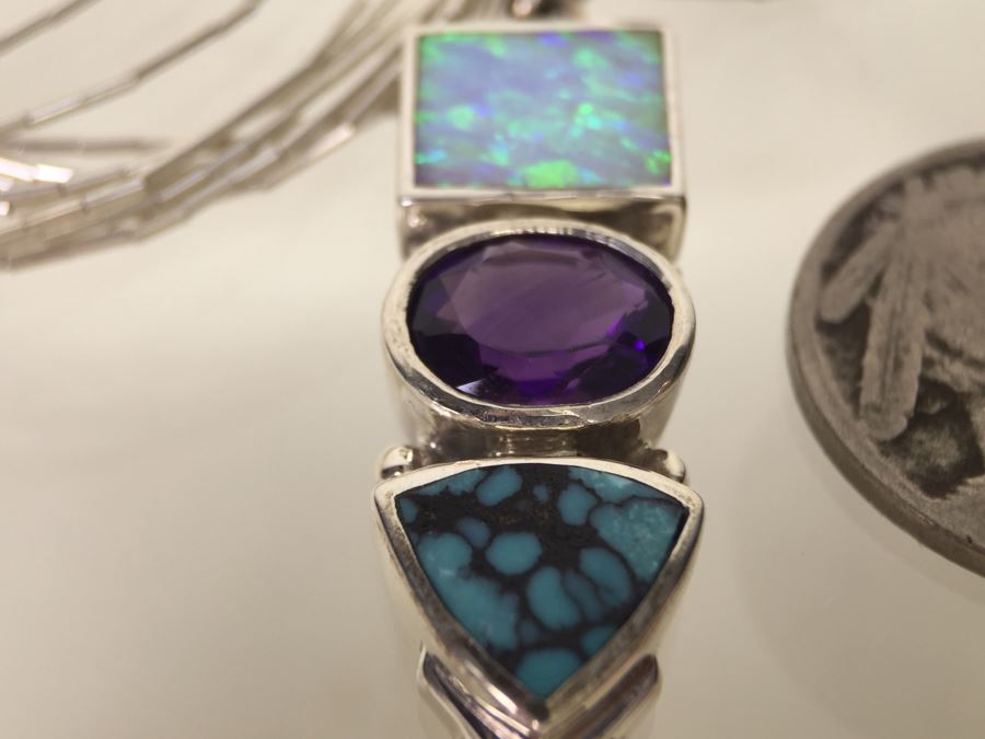 Navajo Sterling Silver Necklace OPL/CHT/SUG 14g *JUST ADDED* [Photo 2]