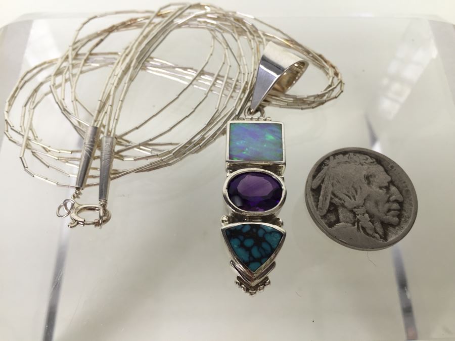 Navajo Sterling Silver Necklace OPL/CHT/SUG 14g *JUST ADDED* [Photo 7]