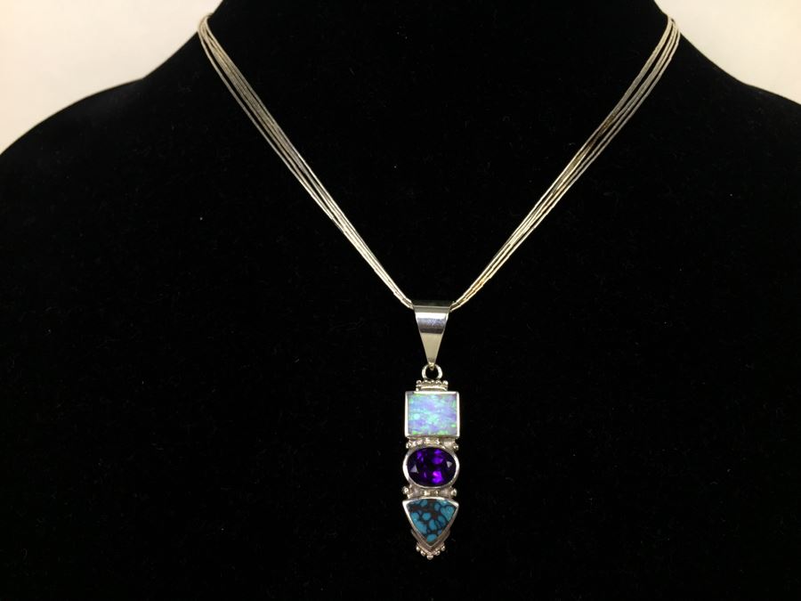 Navajo Sterling Silver Necklace OPL/CHT/SUG 14g *JUST ADDED* [Photo 4]