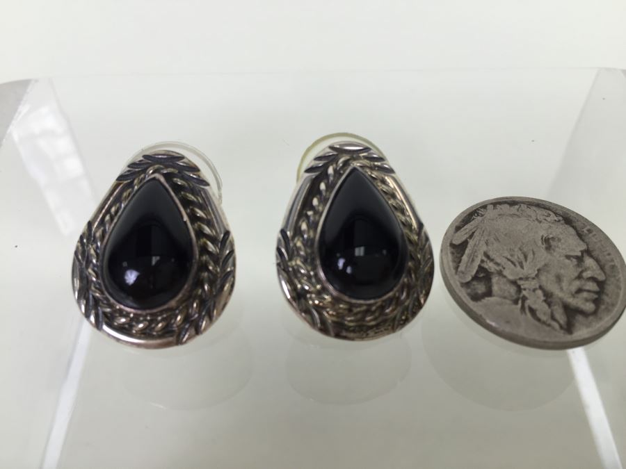 Sterling Silver Black Onyx Earrings 8.8g Signed K. Y. *JUST ADDED* [Photo 1]