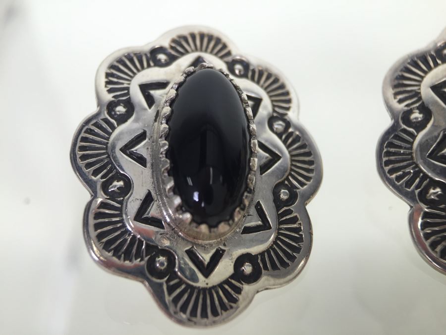 Sterling Silver Black Onyx Earrings 10.3g Signed J. R. Silversmiths *JUST ADDED* [Photo 7]