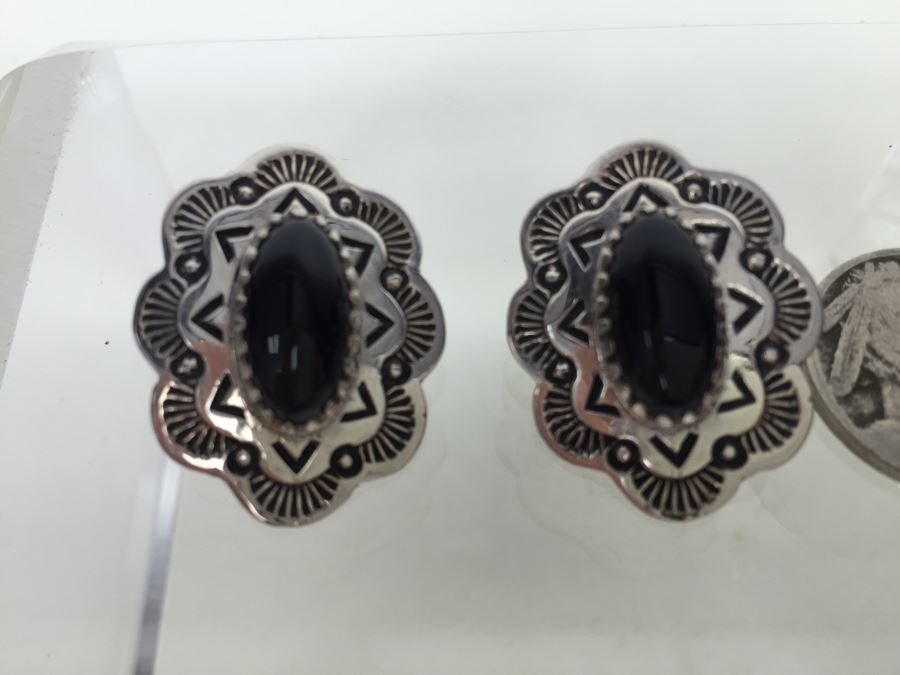 Sterling Silver Black Onyx Earrings 10.3g Signed J. R. Silversmiths *JUST ADDED* [Photo 5]