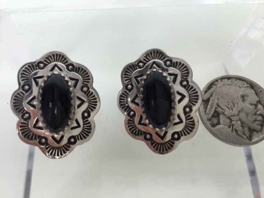 Sterling Silver Black Onyx Earrings 10.3g Signed J. R. Silversmiths *JUST ADDED* [Photo 4]