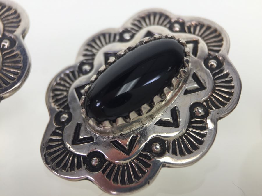 Sterling Silver Black Onyx Earrings 10.3g Signed J. R. Silversmiths *JUST ADDED* [Photo 2]
