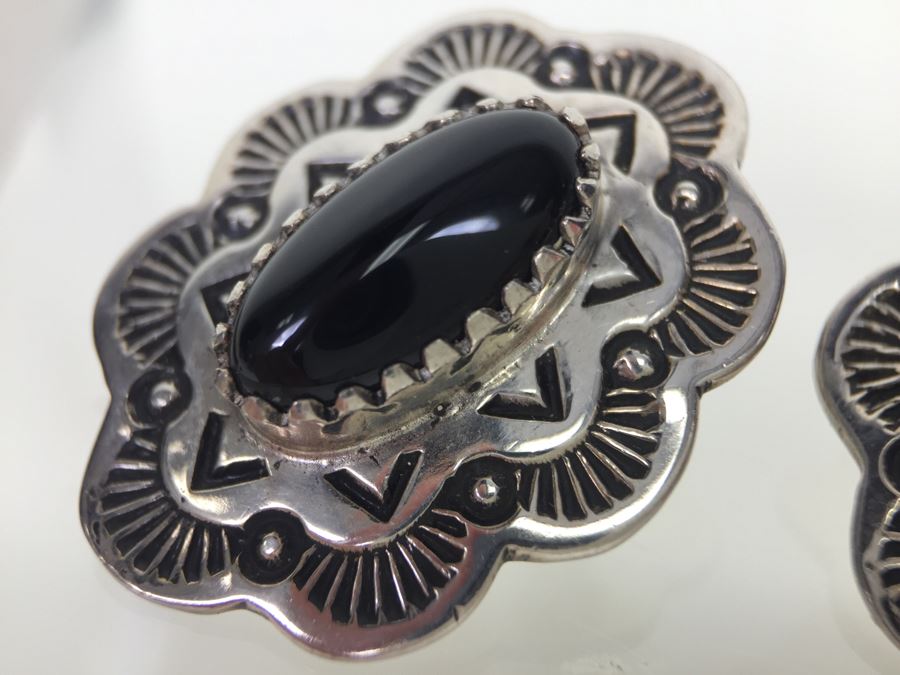 Sterling Silver Black Onyx Earrings 10.3g Signed J. R. Silversmiths *JUST ADDED* [Photo 8]