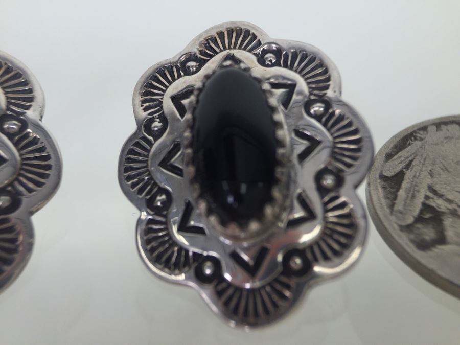 Sterling Silver Black Onyx Earrings 10.3g Signed J. R. Silversmiths *JUST ADDED* [Photo 6]