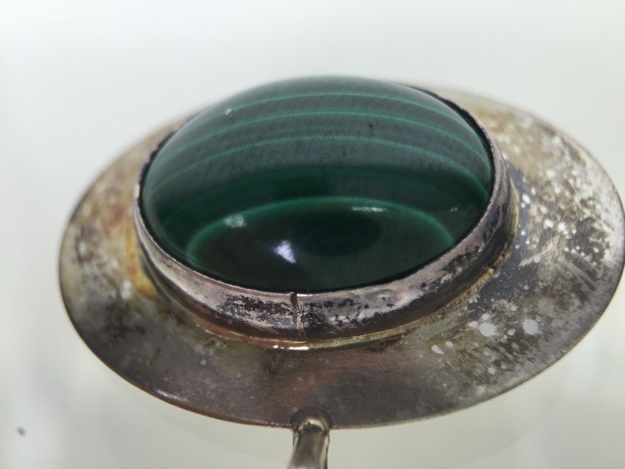 Sterling Silver Malachite Brooch Pin And Earring Set Sign A W *JUST ADDED* [Photo 6]