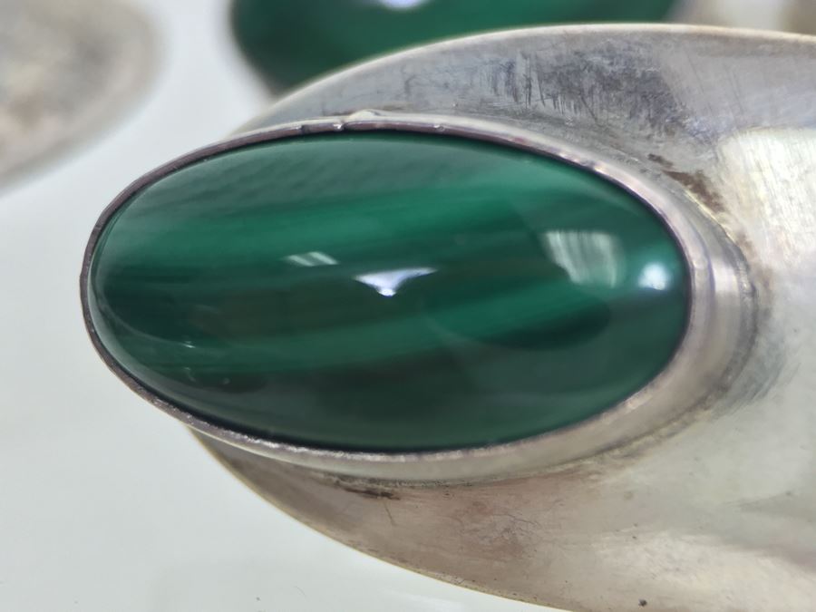 Sterling Silver Malachite Brooch Pin And Earring Set Sign A W *JUST ADDED* [Photo 8]