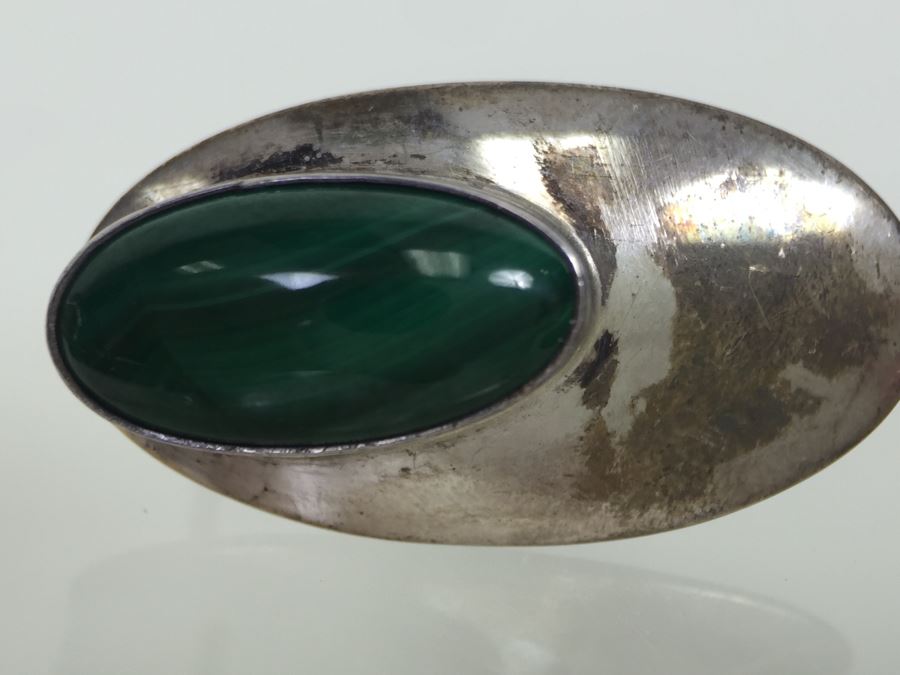 Sterling Silver Malachite Brooch Pin And Earring Set Sign A W *JUST ADDED* [Photo 9]