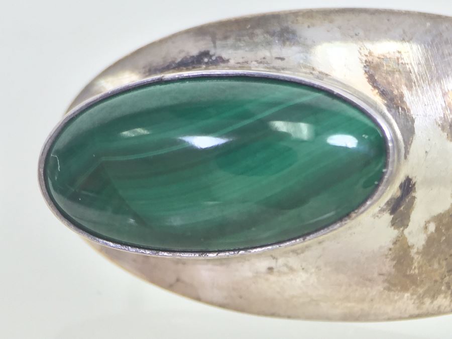 Sterling Silver Malachite Brooch Pin And Earring Set Sign A W *JUST ADDED* [Photo 10]