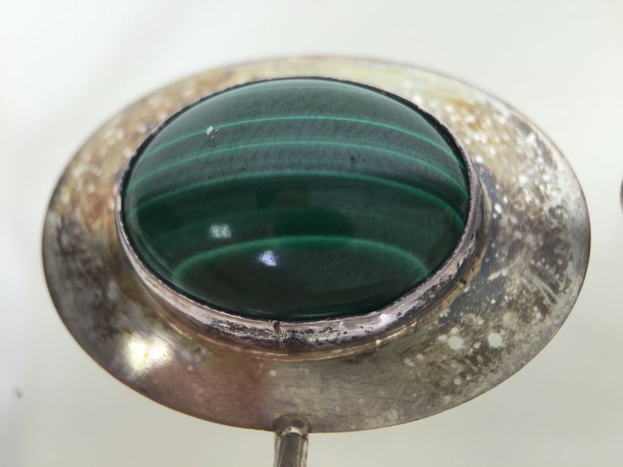 Sterling Silver Malachite Brooch Pin And Earring Set Sign A W *JUST ADDED* [Photo 5]