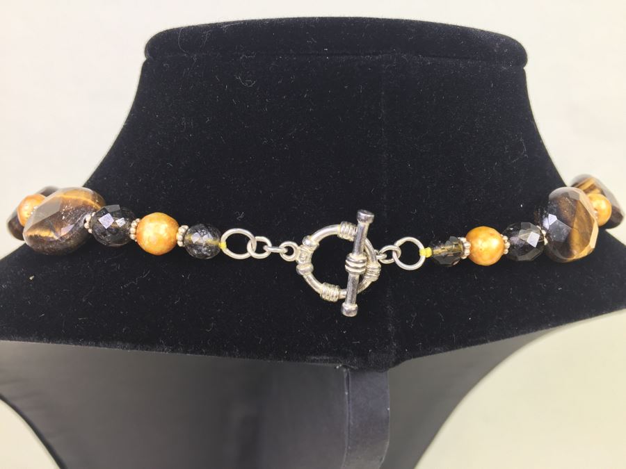 Sterling Silver Brown Tiger Eye Necklace With 2 Pairs Of Tiger Eye Earrings 84.0g *JUST ADDED* [Photo 6]