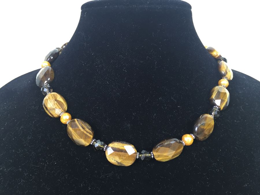 Sterling Silver Brown Tiger Eye Necklace With 2 Pairs Of Tiger Eye Earrings 84.0g *JUST ADDED* [Photo 4]