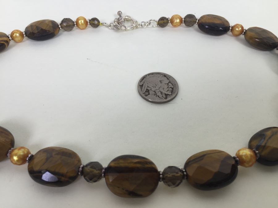 Sterling Silver Brown Tiger Eye Necklace With 2 Pairs Of Tiger Eye Earrings 84.0g *JUST ADDED* [Photo 8]